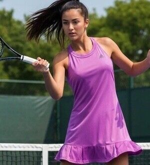 Adidas Tenniscore Pleated Mini Dress Magenta Purple Preppy Athletic Golf Dress
